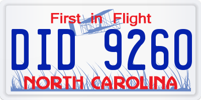 NC license plate DID9260
