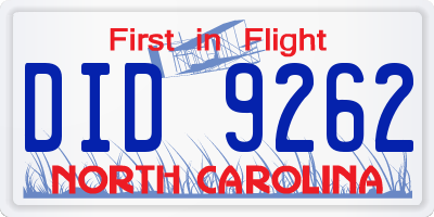 NC license plate DID9262