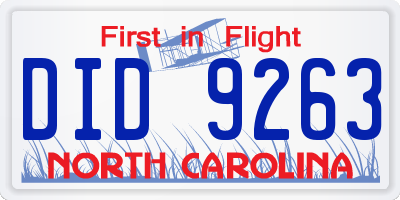 NC license plate DID9263