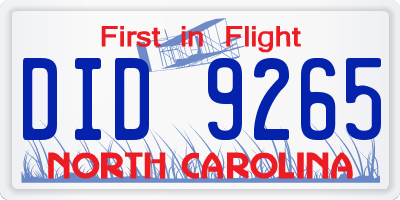 NC license plate DID9265
