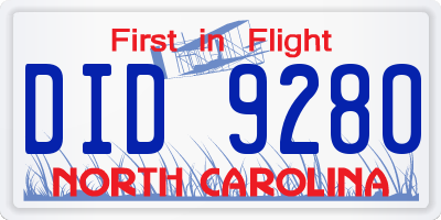 NC license plate DID9280