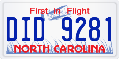 NC license plate DID9281