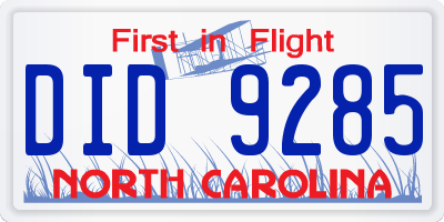 NC license plate DID9285