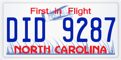 NC license plate DID9287