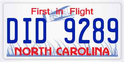 NC license plate DID9289