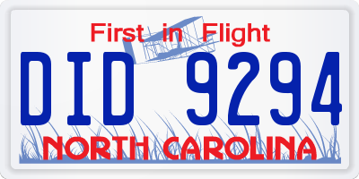 NC license plate DID9294