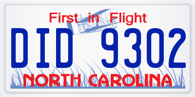 NC license plate DID9302