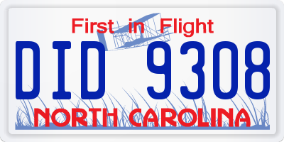 NC license plate DID9308