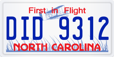 NC license plate DID9312