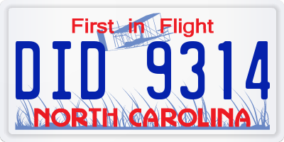 NC license plate DID9314
