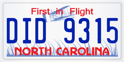 NC license plate DID9315