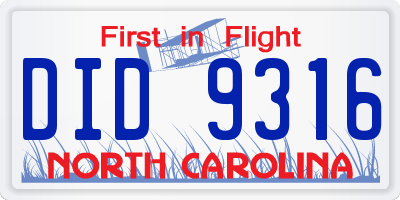 NC license plate DID9316