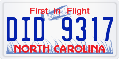 NC license plate DID9317