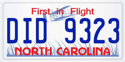 NC license plate DID9323