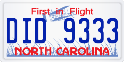 NC license plate DID9333