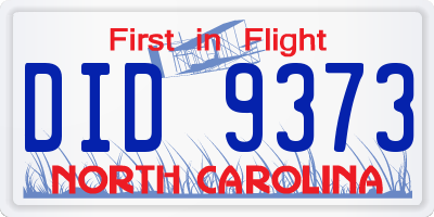 NC license plate DID9373