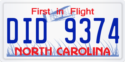 NC license plate DID9374
