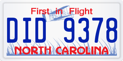 NC license plate DID9378