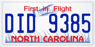 NC license plate DID9385