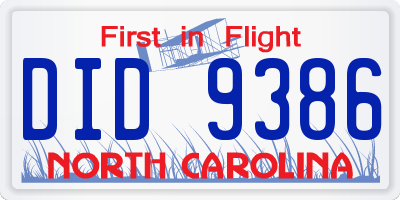 NC license plate DID9386