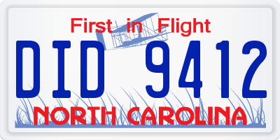 NC license plate DID9412