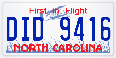 NC license plate DID9416