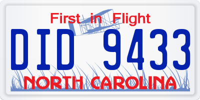 NC license plate DID9433