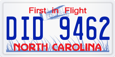 NC license plate DID9462