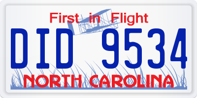 NC license plate DID9534
