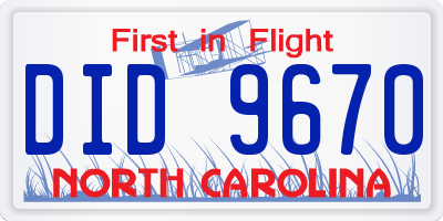 NC license plate DID9670