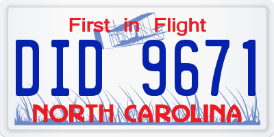 NC license plate DID9671
