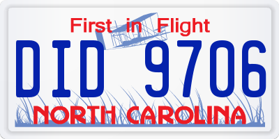NC license plate DID9706