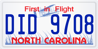 NC license plate DID9708