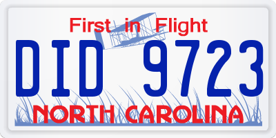 NC license plate DID9723