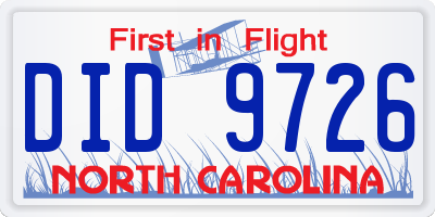 NC license plate DID9726
