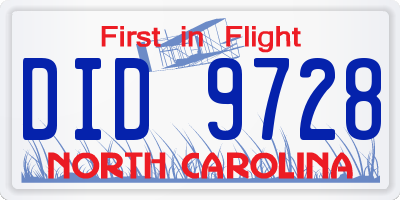 NC license plate DID9728