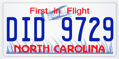 NC license plate DID9729