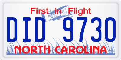 NC license plate DID9730