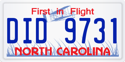 NC license plate DID9731