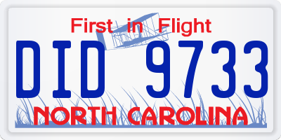 NC license plate DID9733