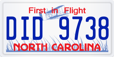 NC license plate DID9738