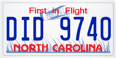 NC license plate DID9740