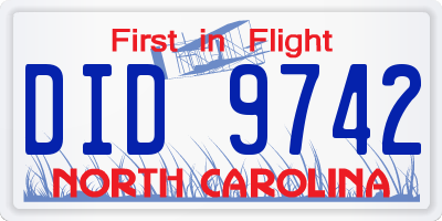 NC license plate DID9742