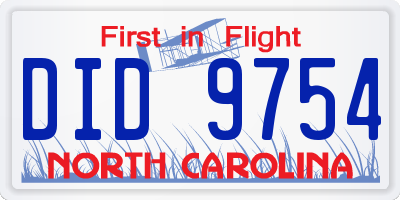 NC license plate DID9754