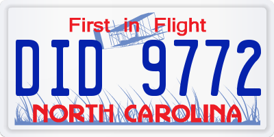 NC license plate DID9772