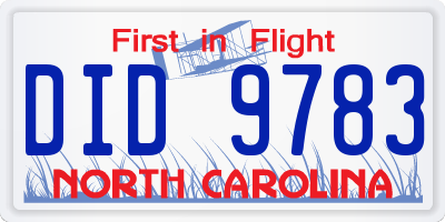 NC license plate DID9783