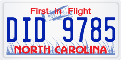 NC license plate DID9785