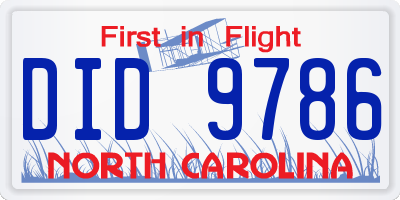 NC license plate DID9786