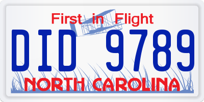 NC license plate DID9789