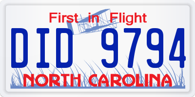 NC license plate DID9794